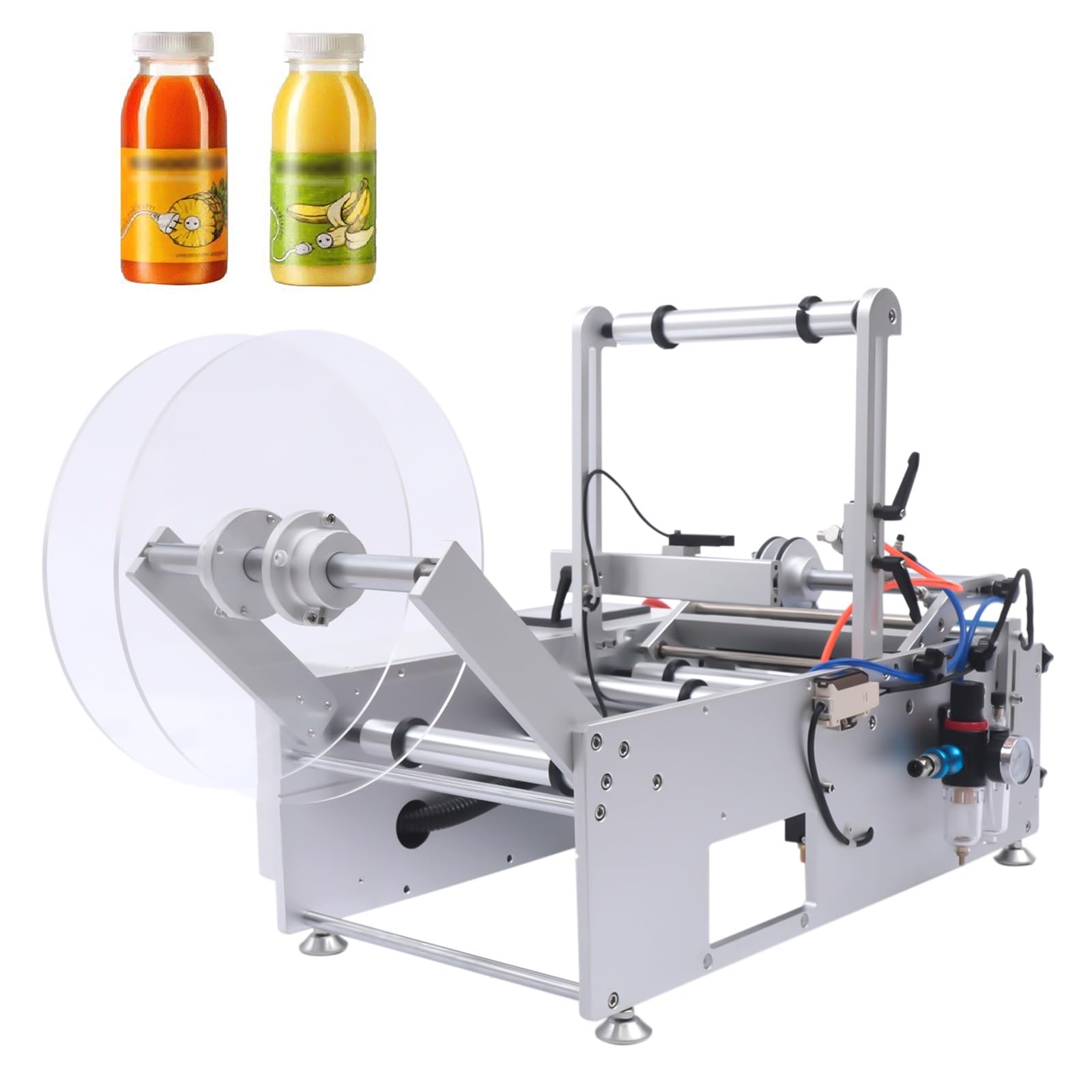 Round Bottle Labeling Machine, Semi-Automatic Round Labeling Machine Precise Bottle Labeler Machine Heavy-Duty Commercial Bottle Labeling Machine for Bottles Φ0.787-4.72in
