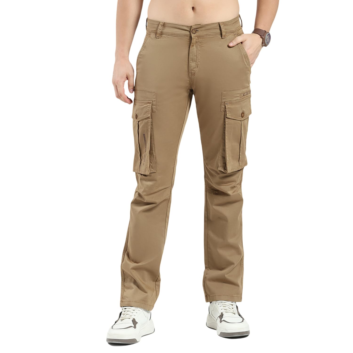 monte carlo Men's Slim Fit Cargo Pants | Solid Pattern Casual Trousers | Button Closure | Stylish & Comfortable Everyday Wear Cargo for Men's-picture-52