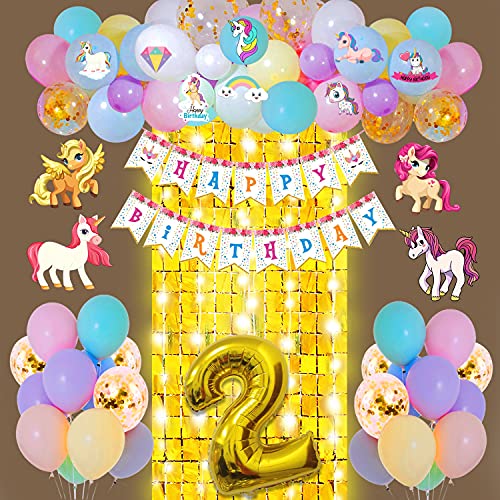 Image of Party Propz Paper,Carsdtock,Foil,Latex Unicorn Theme Birthday Decorations Items- 63Pcs Two Sweet Decoration|Baby Birthday Decoration Items|2Nd Birthday Decoration Items,Multicolor