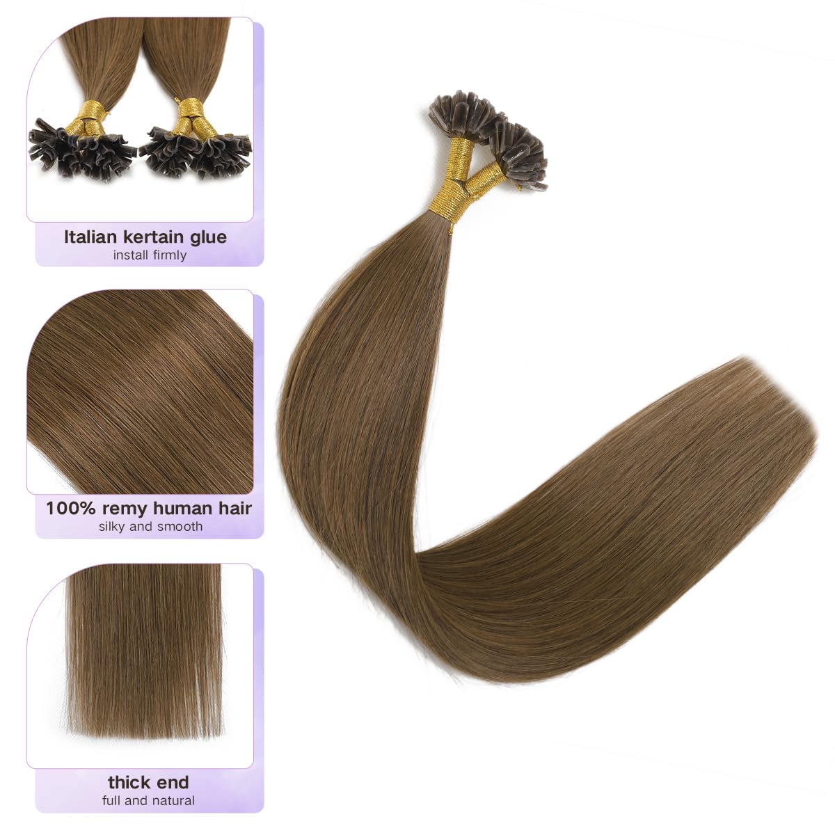 Sindra Extension Capelli Veri Cheratina U Tip Human Hair Castano Cioccolato 35cm 50Ciocche 40g Extension Cheratina Capelli Veri Umani U#4-35cm