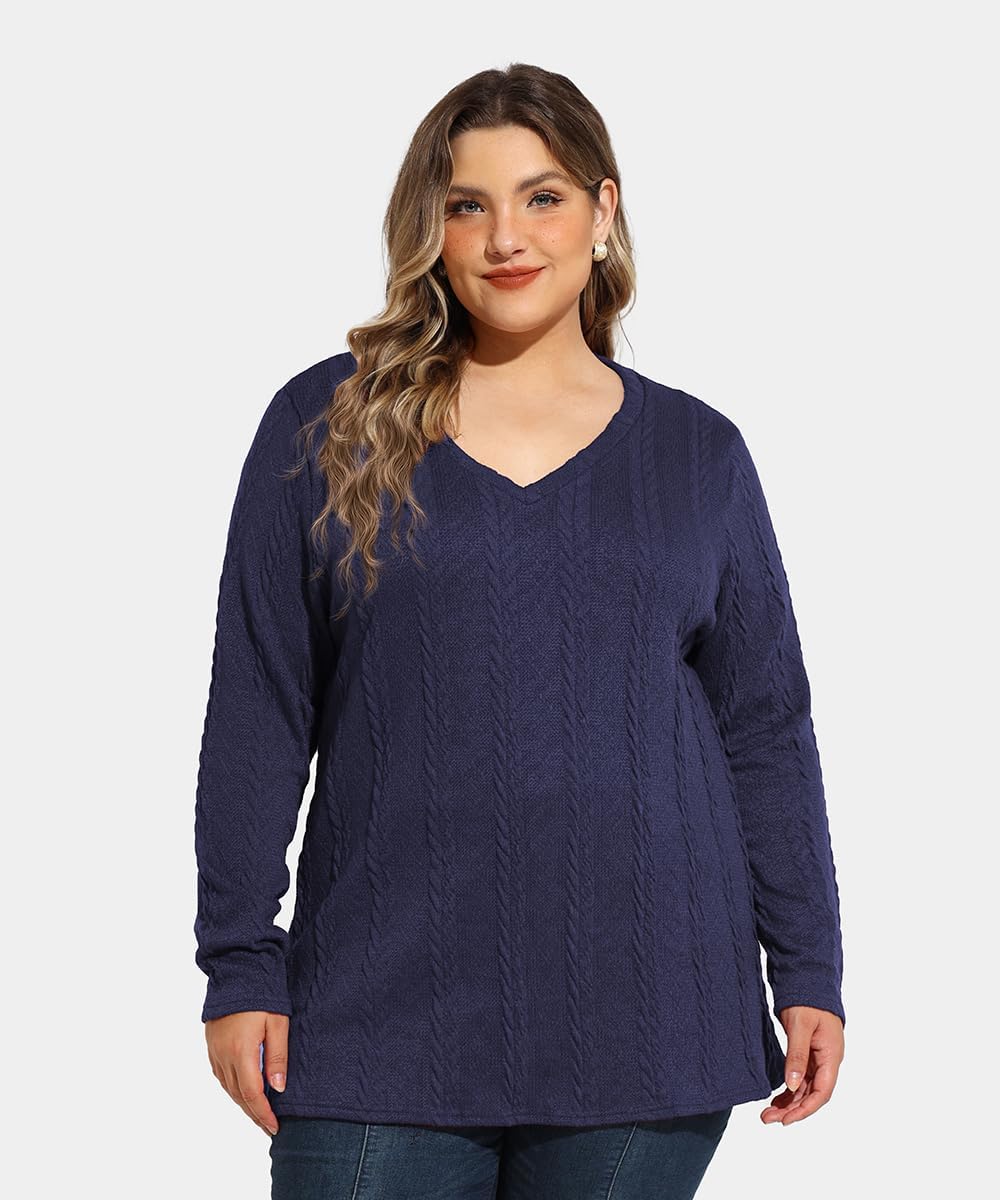 RITERA Plus Size Sweaters for Women Long Sleeve V Neck Cable Sweatershirts Fall Pullover Knitted Tops Oversize XL-5XL 14W-28W - Image 4