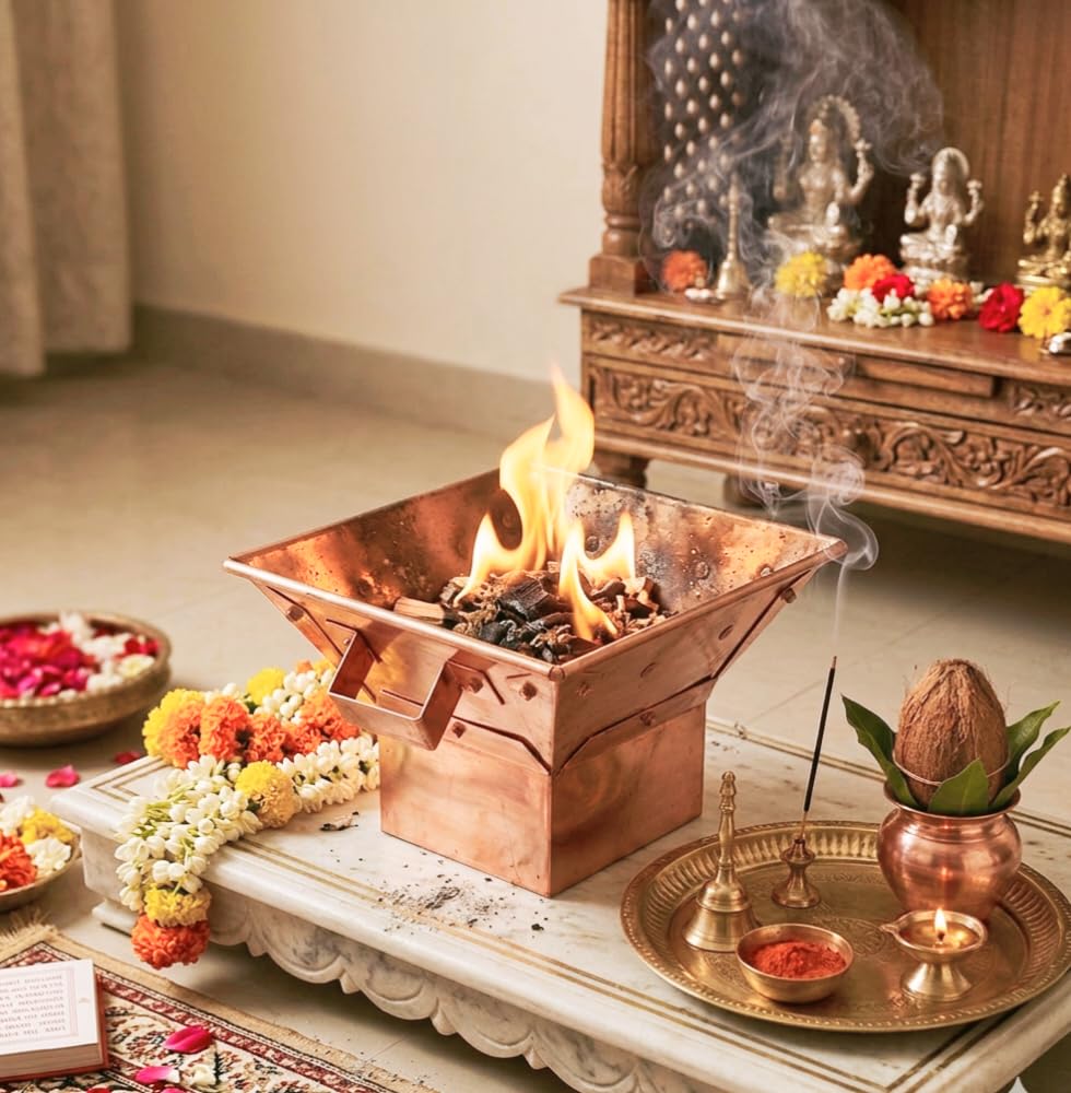 Copper Havan Kund – Traditional Indian Style Hawan Kund Agnihotra Ideal Pooja Hindu Accessory (Medium) Large Copper Hawan Pot for Vedic Yagna and Fire Rituals-picture-44