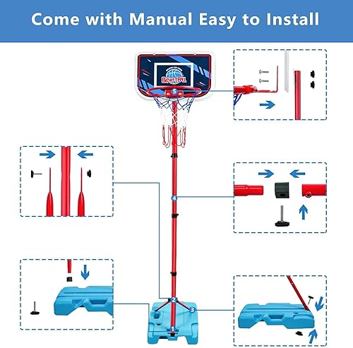 Miniatura 6 de VROGTIK Aro de baloncesto para niños de 4 a 8 años, juguetes al aire libre para niños de 4 a 6 años, altura ajustable, 3 bolas incluidas, aro de