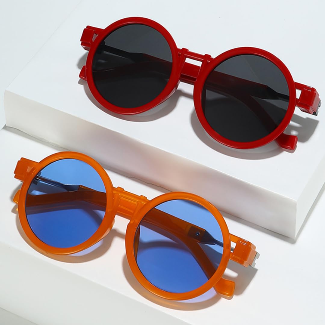 Occhiali da sole con protezione UV400 | Rotondi Punk Trasparenti Sfumati | Per donne e uomini, sport all'aria aperta e guida