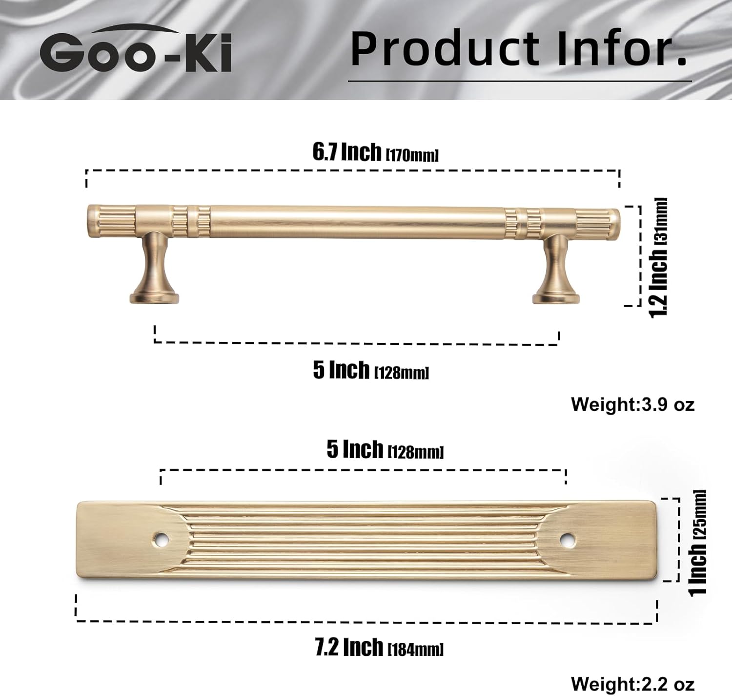 Goo-Ki 5.04" c-c Champagne Bronze Cabinet Pulls with Back/Base Plate - 2 Pack Bar Drawer Pulls Cabinet Handles Zinc Alloy Kitchen Hardware with Spacer