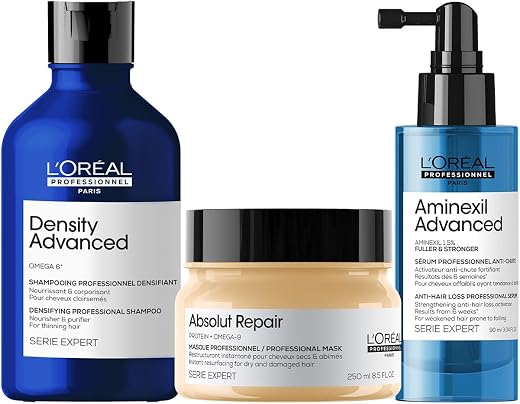 L'Oréal Professionnel Density Advanced Shampoo, Absolut Repair Mask & Aminexil Advanced for dry & damaged hair and for hai...