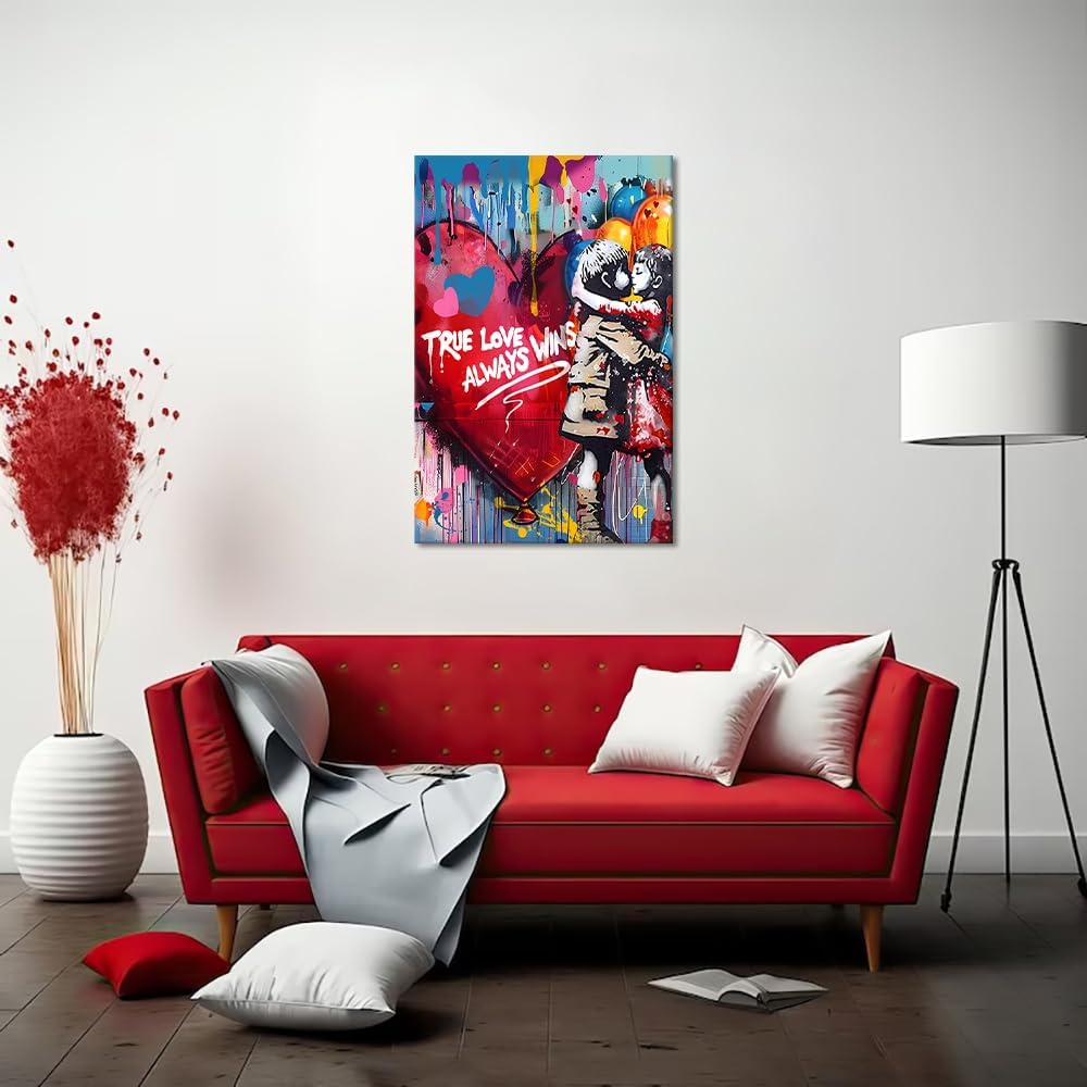 Graffiti Wall Art Framed Butterfly and Boy Poster Colorful Canvas Print Banksy Style Street Art Wall Decor for Living Room Bedroom Decor Black Framed Artwork Ready to Hang - 12x16inch