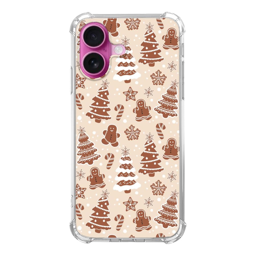 Vusbvelnot Brown Gingerbread Christmas Trees Case Compatible with iPhone 16, Cute Christmas Festival Case for iPhone 16