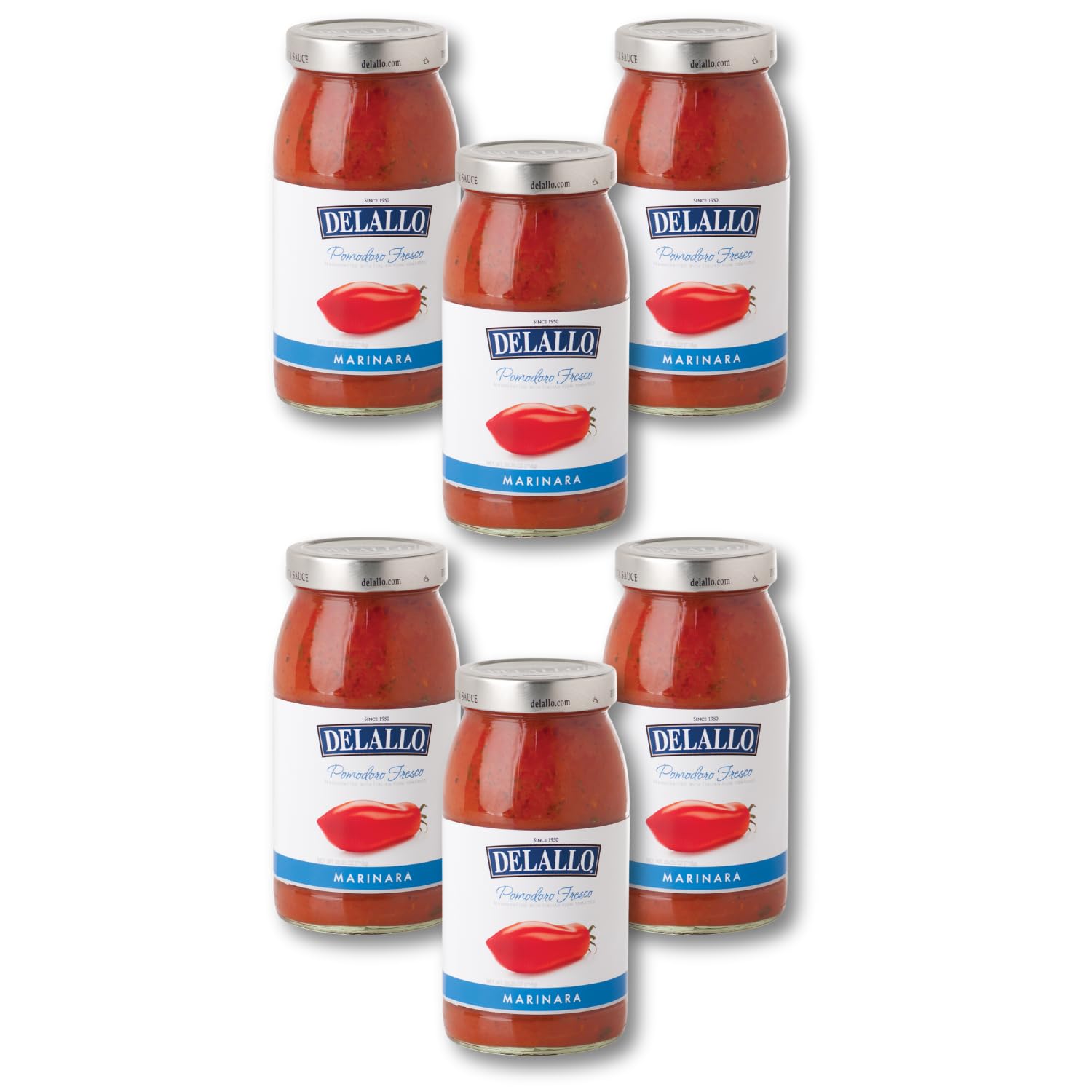 DeLallo Pomodoro Fresco Marinara Sauce, Handcrafted in Small Batches, All Natural, Gluten Free, Vegan, Made with Cherry Red Tomatoes and Olive Oil, 25.5 oz Jar (6 Pack)