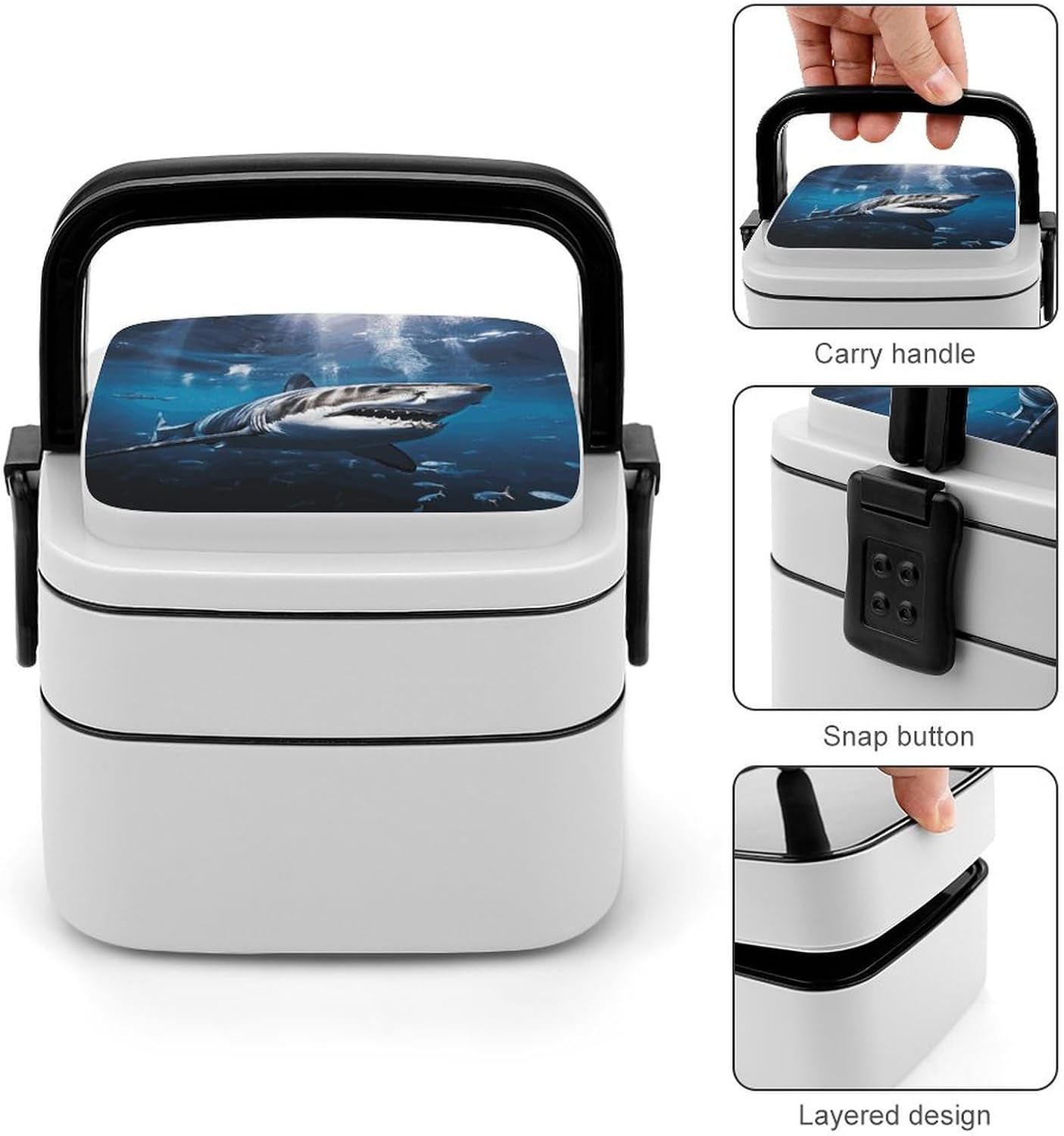 Bento Box Adult Lunch Box All-in-One Stackable Leakproof Lunch Containers with Compartments Double Layer Leak-Proof Great White Shark Lunch Boxes for Women Men Office Work Picnic image 5