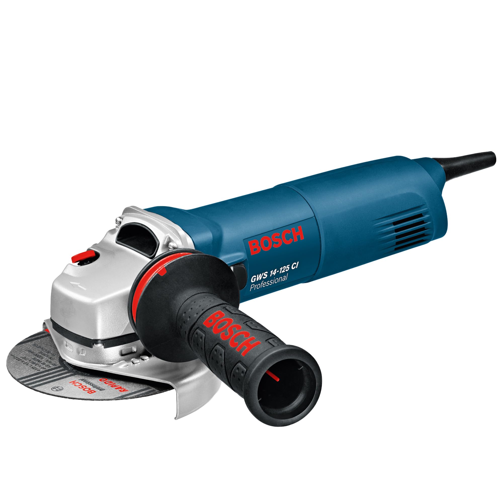 Bosch GWS 14-125 CI Heavy Duty Corded Electric Angle Grinder, 1,400W, 5 inch, Kickback Control, ‎2.2 kg + Auxiliary Handle, Wrench & Protective Guard, 1 Year Warranty