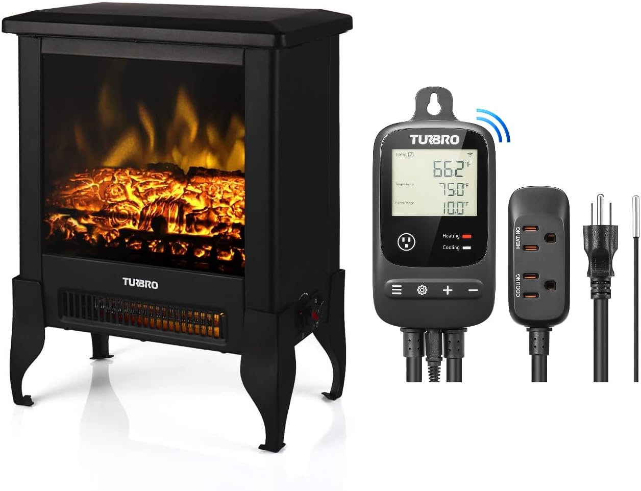TURBRO Suburbs TS17 Compact Electric Fireplace Stove, 18” Freestanding Stove Heater with Realistic Flame with Smart Temperature Controller