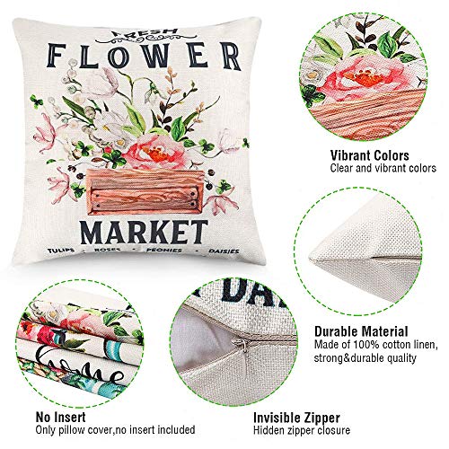 Cdwerd Spring Pillow Covers 18X18 Inch Set Of 4 Fresh Flower Market Spring Decorations Throw Farmhouse Pillowcase Linen Cushion Case For Spring Home Décor #TOP2