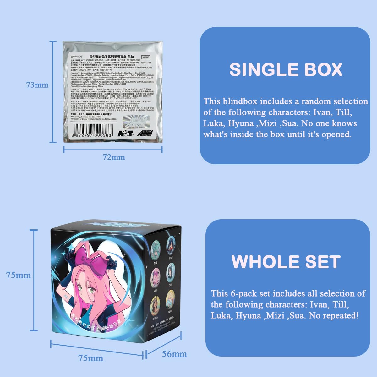 Alien Stage Rabbit Series Blind Box Button Pins, licenza ufficiale Anime ALNST Merch da collezione per Ita Bags