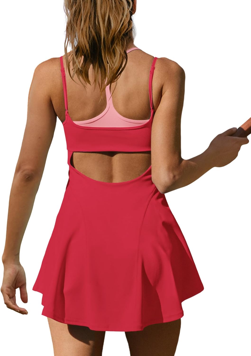 Yanekop Womens Tennis Dress with Built in Shorts and Bra Athletic Dresses Golf Outfits Spaghetti Strap Workout Dress - Image 4