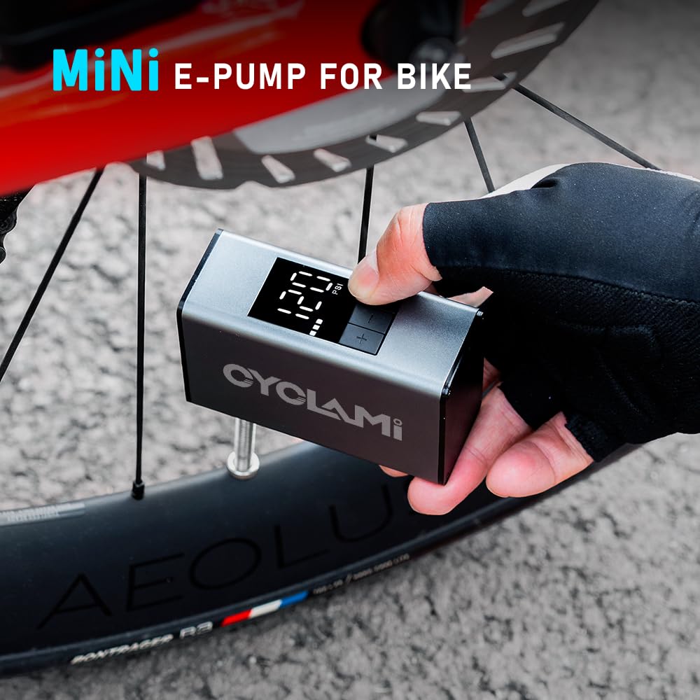 Mini Bomba de Bicicleta, CYCLAMI 150PSI Eléctrico de la Bicicleta con Manómetro Digital, Bomba portátil para Bicicleta con válvula Presta y Schrader para Bicicletas de Carretera Bike Montaña
