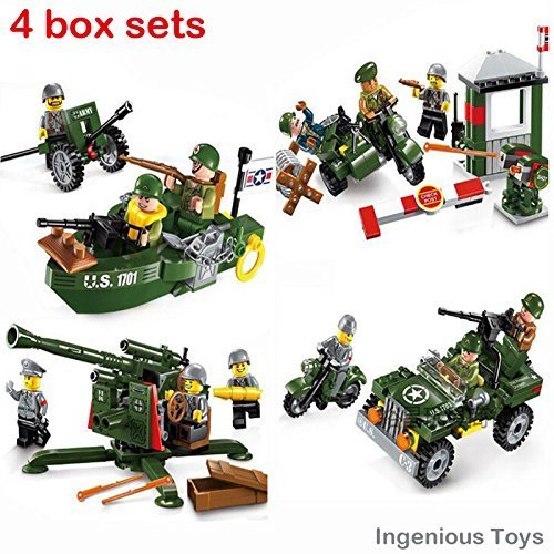 Ingenious GIOCATTOLI 4 SET SCATOLA MILITARE with 12 MINI PERSONAGGI/ELEMENTI COSTITUTIVI Costruzioni set #1701-4