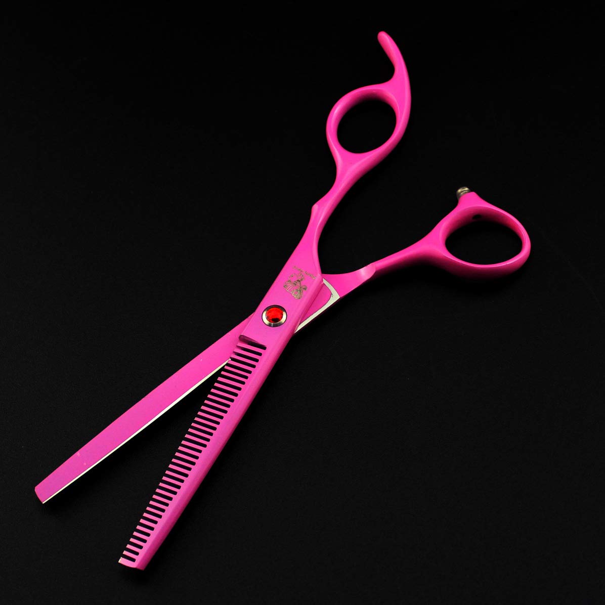7 pulgadas Japón 440C material doble mango tijeras de peluquería para mascotas suministros de peluquería 4 piezas tijeras planas tijeras curvas tijeras finas Set asequible Enviar peine (juego rosa)