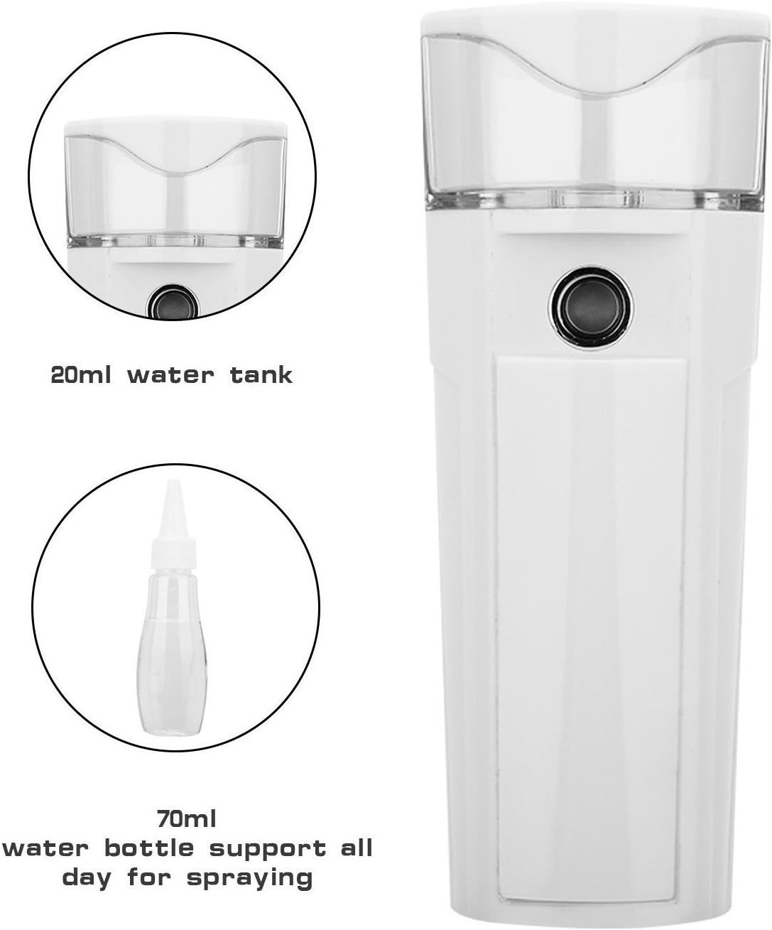 Nano Mist Sprayer, Wochuan Nano Facial Steamer,Cool Mist Facial Mister,Beauty Sprayer,USB Rechargeable with power bank,Portable & Mini Electronic Hydrating Sprayer White