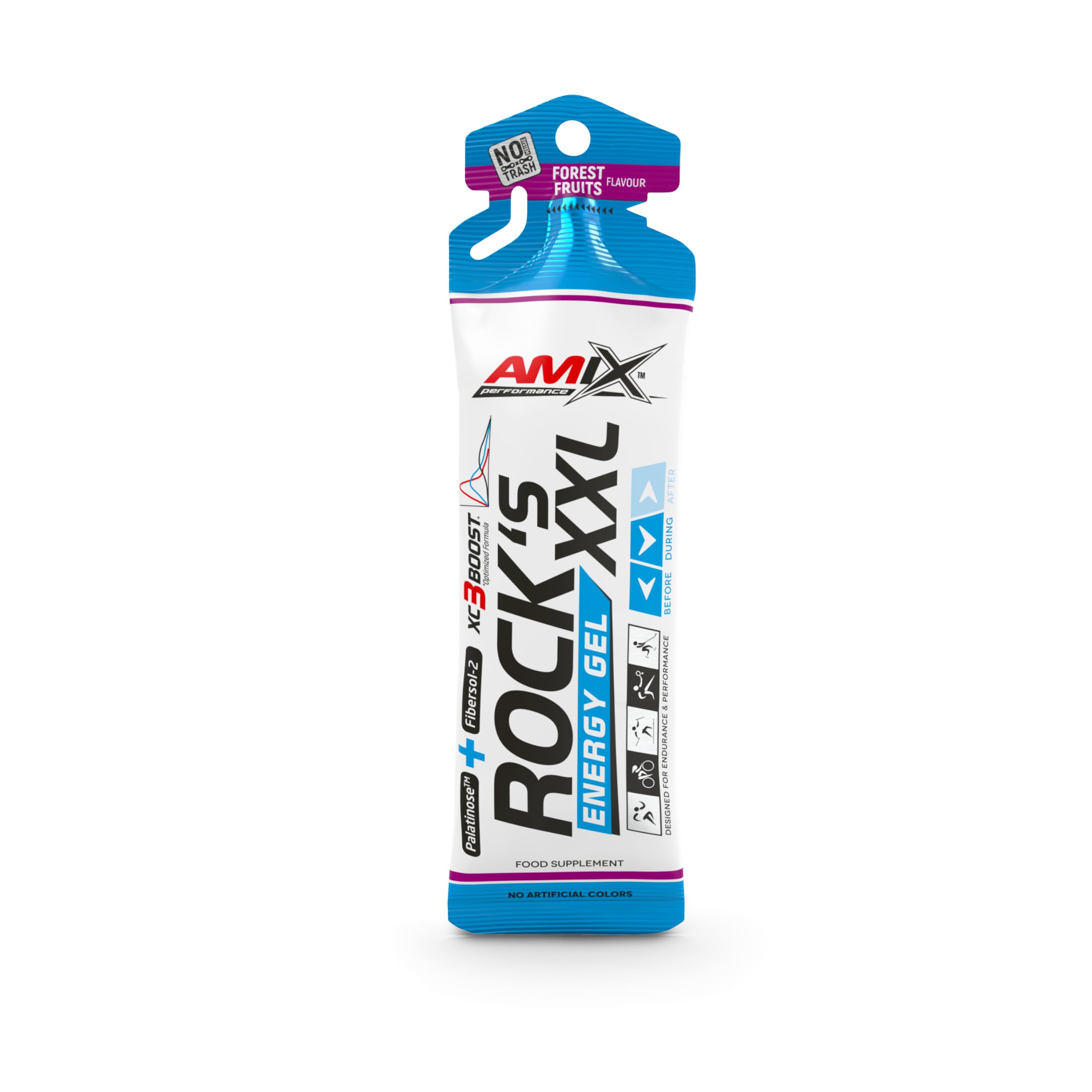 Amix™ Rock‘s Energy Gel XXL – Gel Energético con Carbohidratos, Minerales y Vitamina C – Sin Cafeina - Fuente Rápida de Energía para Deportista - Sabor Frutas del bosque – 24 x 65 g