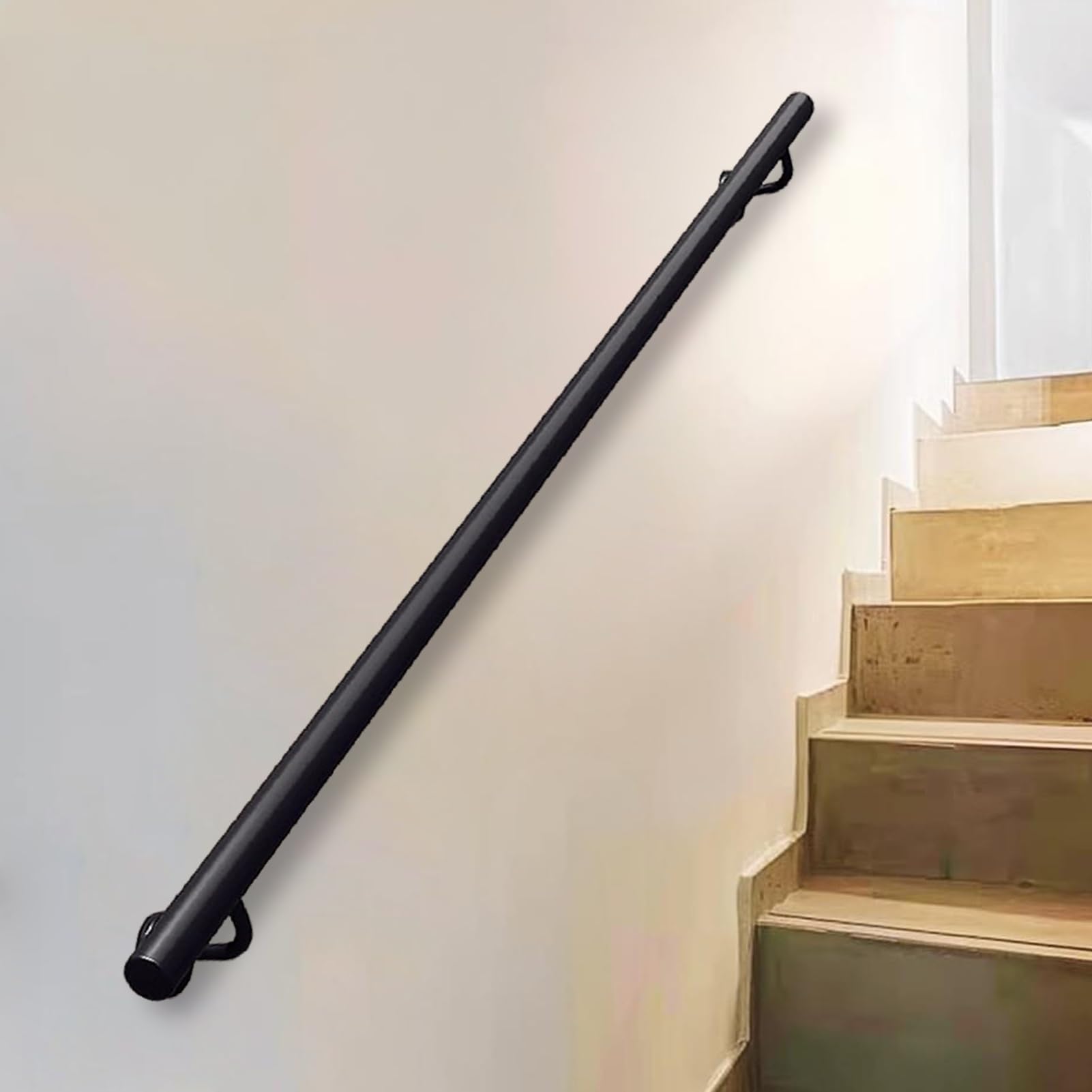 FKXSXAZ Stairs Handrail Black Metal Galvanized Iron Pipe Hand Railing Wall Balustrade Foot Rail Safty Support, 30~600cm Outdoor Grab Bar Stairway Railing(9ft/270cm)