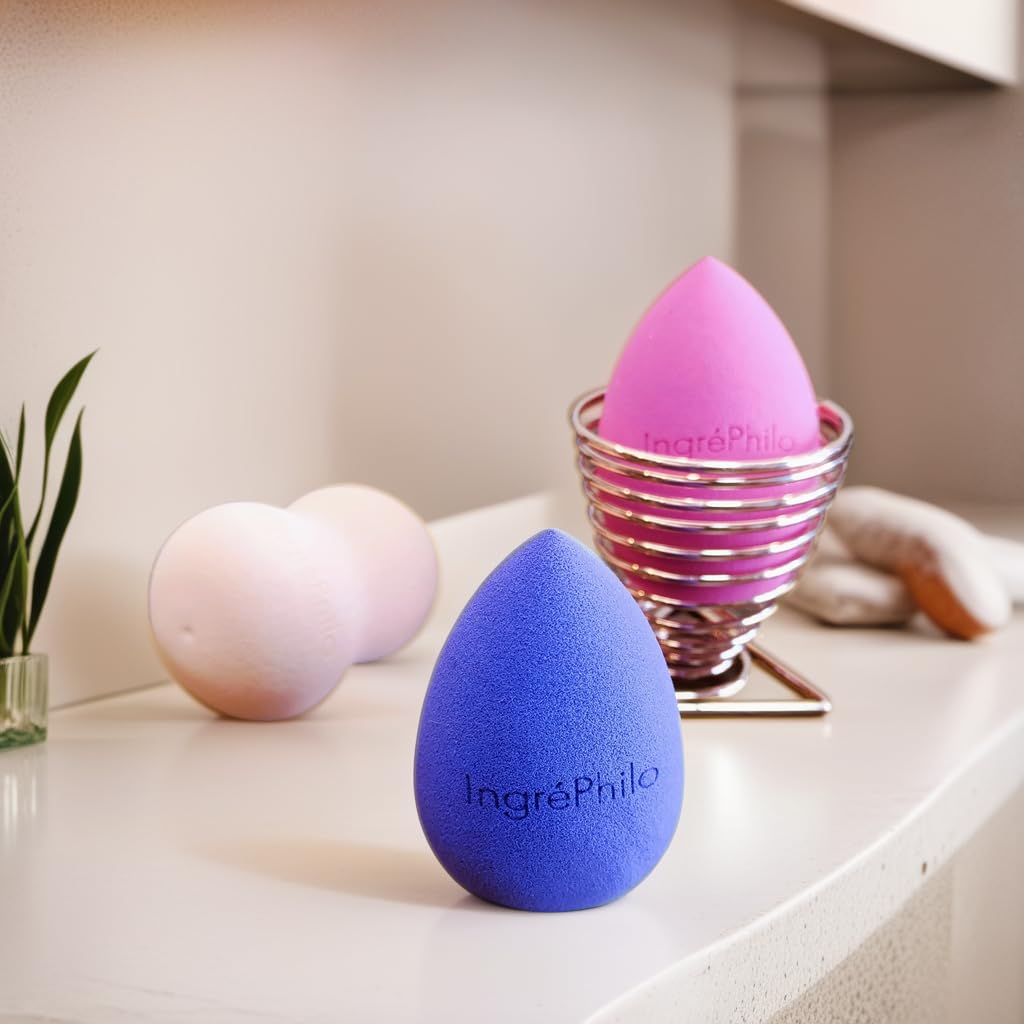 Makeup Sponge Set - Set of 3 Blending Sponges with Metal Holder - Dry & Wet Use - Ideal for Foundation, Powder, Cream, and Liquid - Latex-Free & Cruelty-Free - Packaging may vary