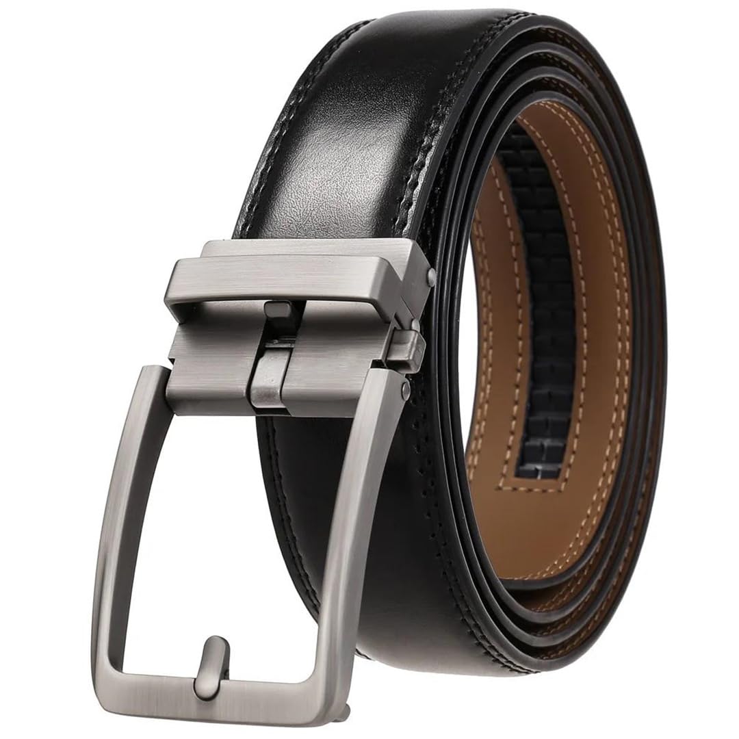 Yeuyyben Cinturón de piel sintética para hombre con hebilla automática, a la moda, casual, negocios, negro y marrón