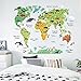 Autocollant mural en vinyle pour chambre d'enfant - Motif carte du monde et animaux