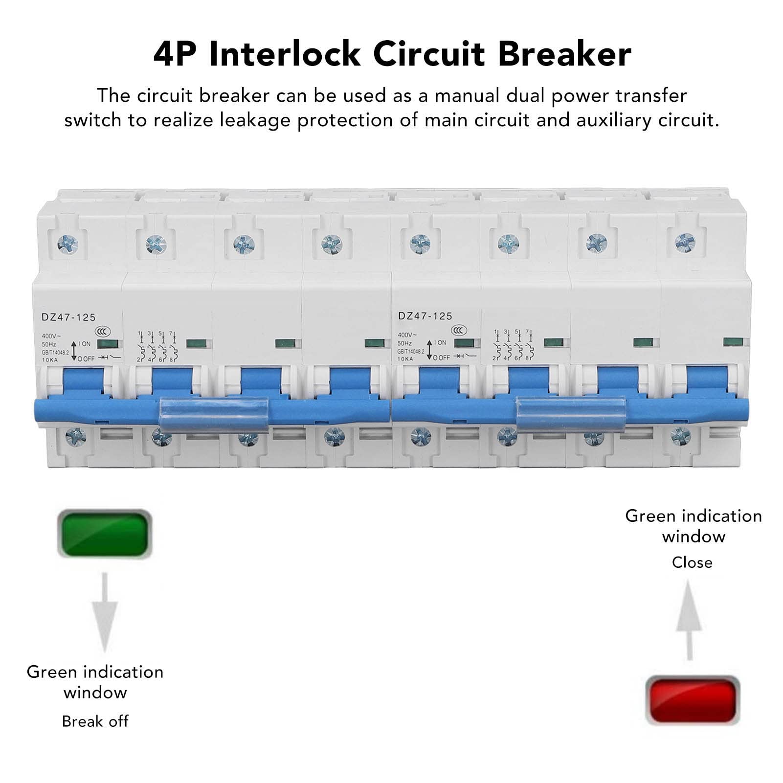 Aramox Disyuntor de Enclavamiento Interruptor de Transferencia Manual de Doble Potencia de PVC AC400V 4P Más 4P 10KA para Hospitales, Bancos, Sistemas contra Incendios y Edificios con Montaje en