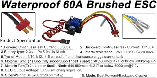 Miniatura 3 de Impermeable cepillado 60A ESC controlador electrónico de velocidad para 110 Traxxas HPI Redcat Tamiya RC Camión, Buggy, Camión de Camión Corto y