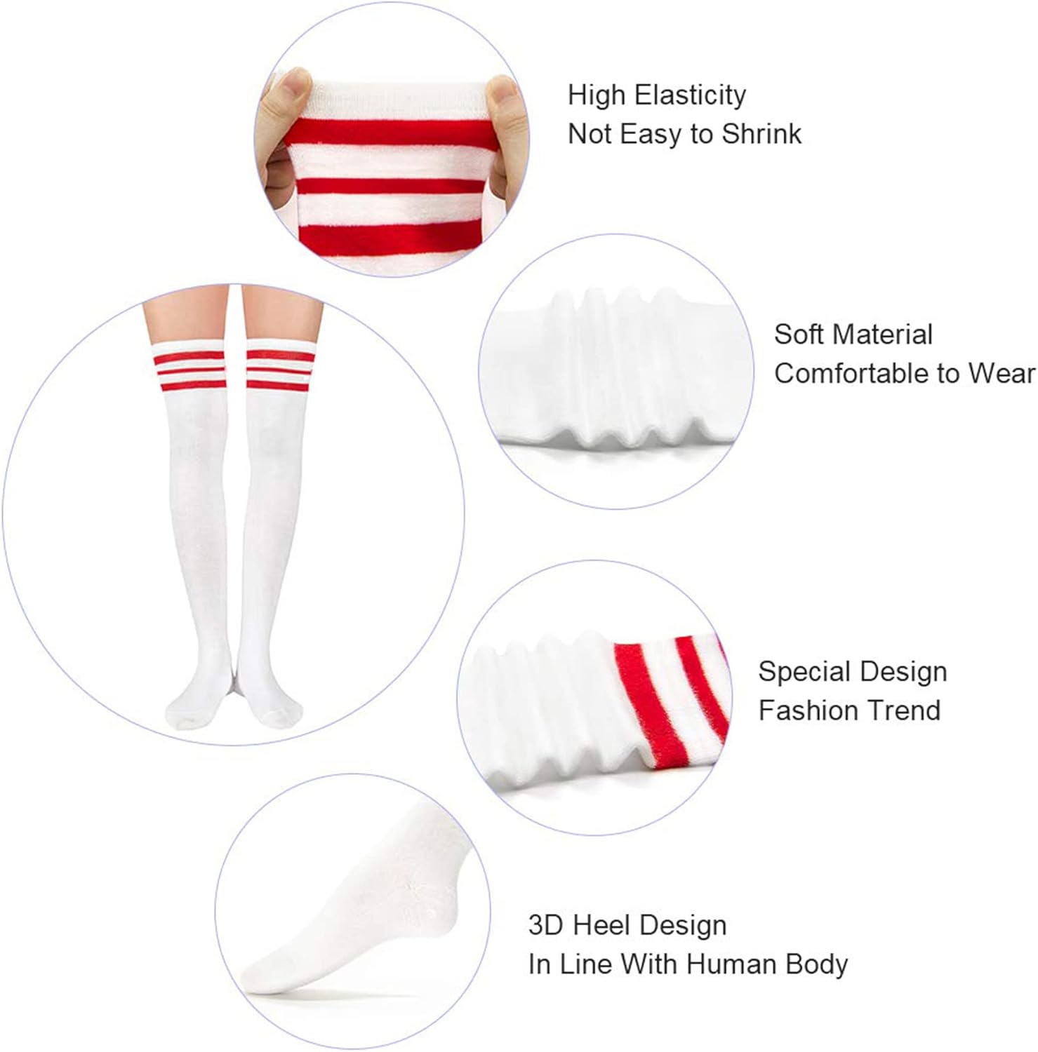Zando Women Over Knee Stockings Classic Thigh High Socks Football Socks Thin Striped Casual Long Socks Athlete Socks Cosplay Kawaii Christmas Costume Socks 1 Pair Black White at  Women’s Clothing store