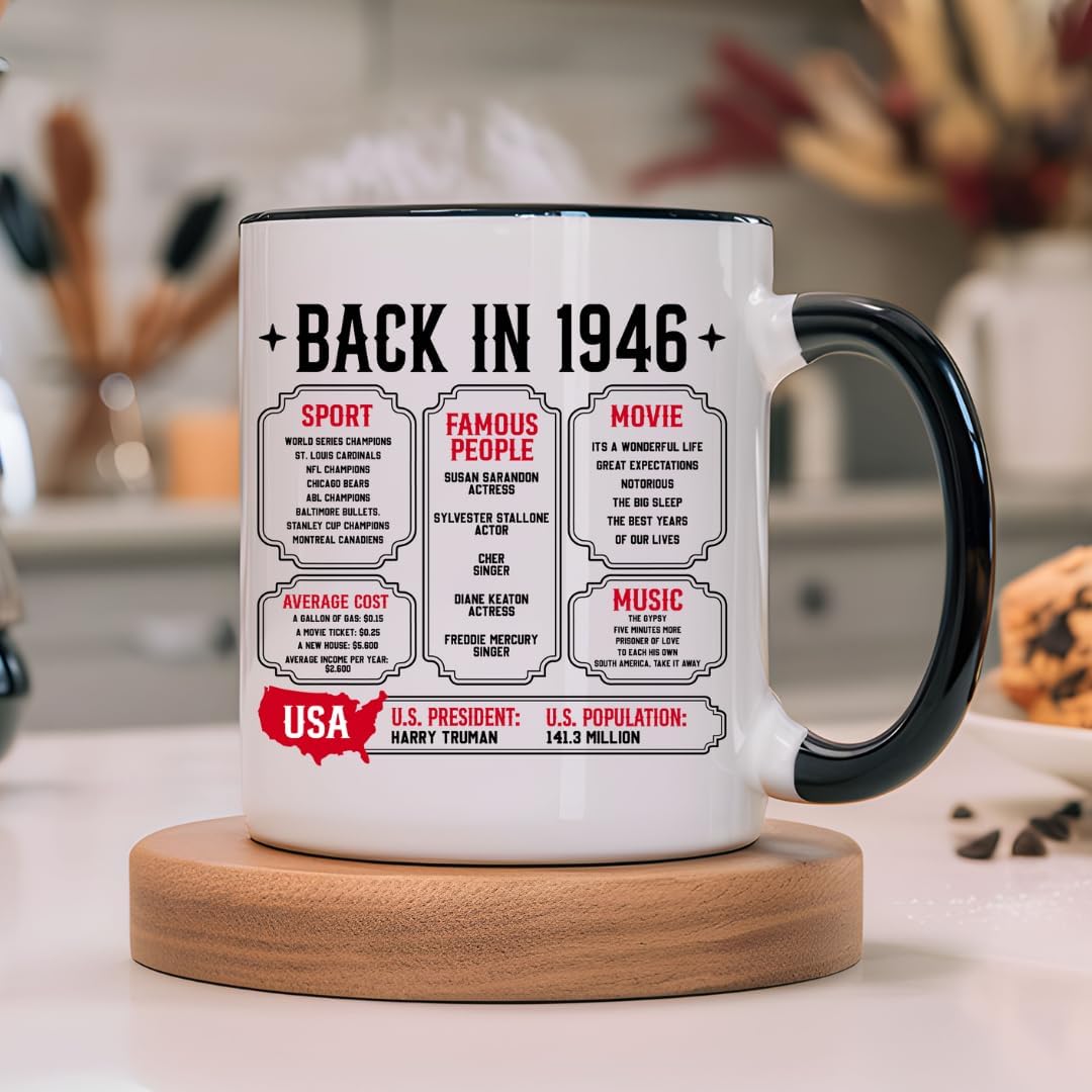 Vintage 1946 Coffee Mug 11Oz - Ideas Present for 80th Birthday Gifts for Men Women, 80 Year Old Gifts For Men Women, 1946 Eighty Birthday, Turning 80 Gifts For Man, Dad, Grandpa, 80th Birthday Cups - Image 4