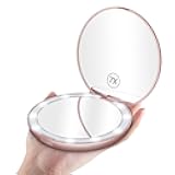 Benbilry LED Lighted Compact Travel Makeup Mirror with Lights, 1x/7x Magnification, 5 Inch Dual Sided Portable Illuminated – Perfect for Handbag