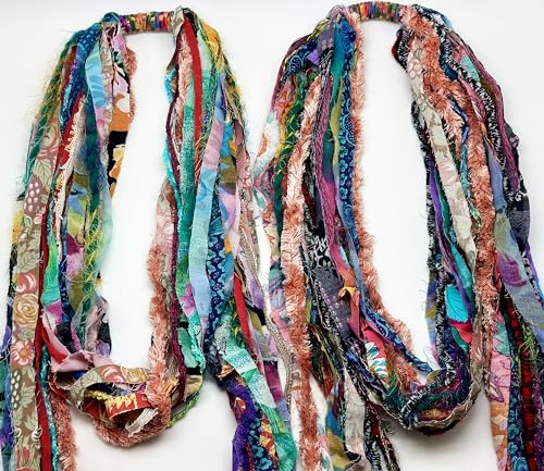 Women’s Handmade Multi Strand Recycled Shredded Fabric and Yarn Cowl Rope Scarf3
