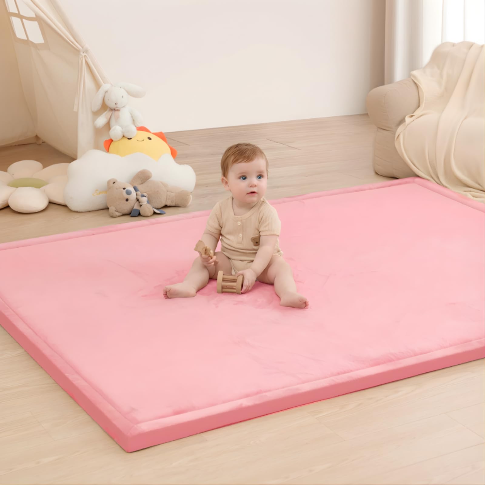 Nalaya - Baby Krabbel-& Spielmatte，Extra Dicke Krabbelmatte für Babys, 100x150x3cm, rutschfeste Spielmatte mit weichem Kurzflor, pflegeleicht – ideal für Kleinkinder und Laufstall
