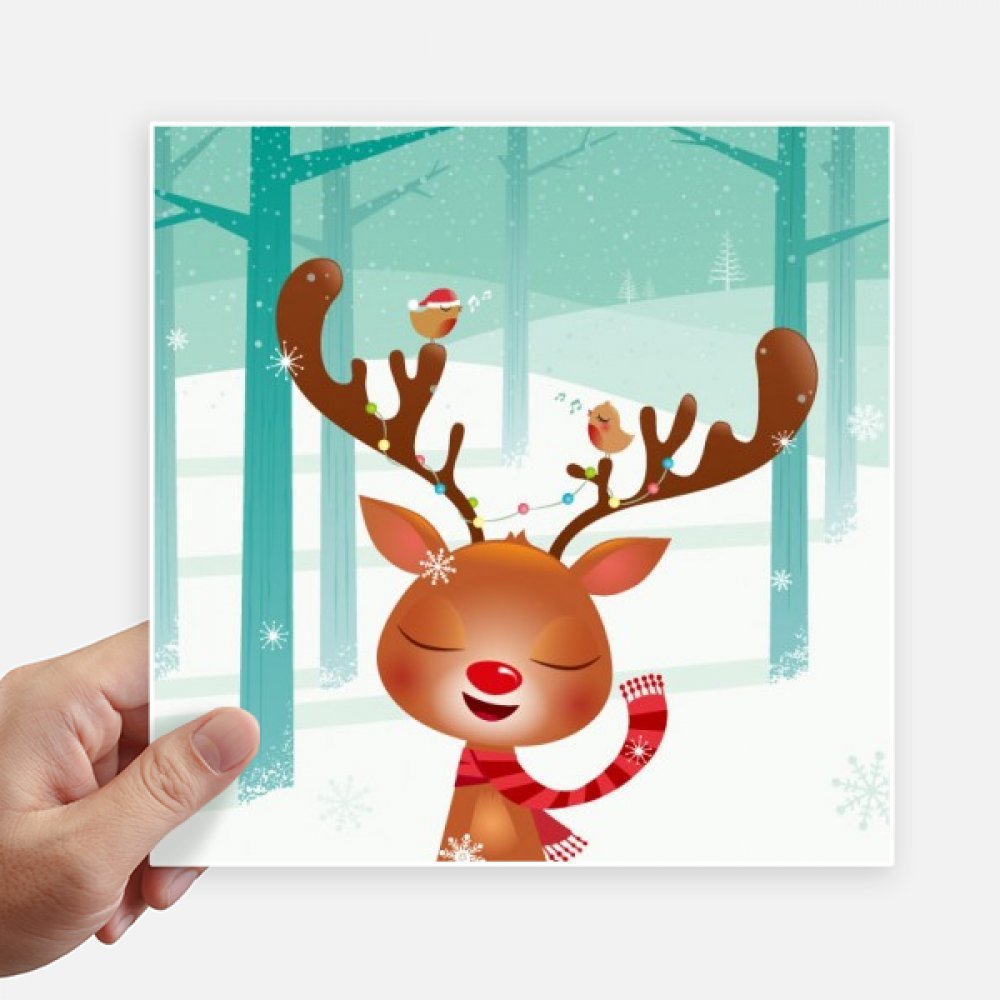 Autocollant carré de 20 cm multicolore festival de cerfs de Noël mignon lot de 4