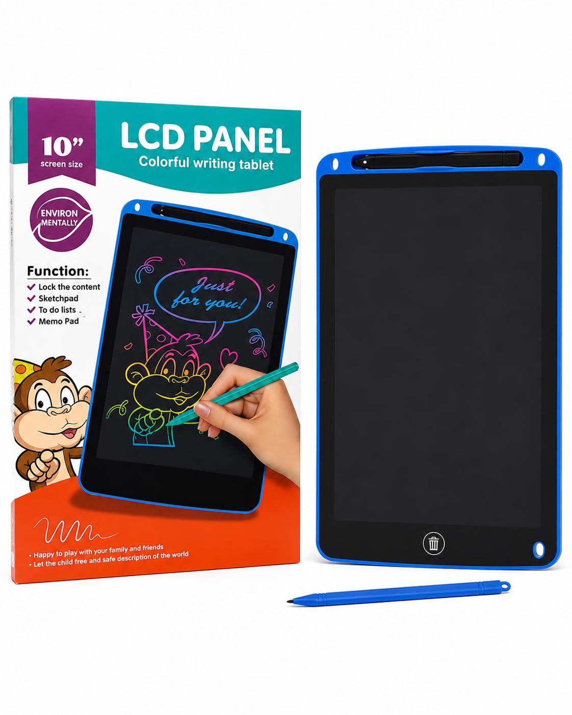 10 Inch LCD Writing Tablet for Kids – Colorful Reusable Digital Drawing Board with Stylus Pen, One-Touch Erase Button, Screen Lock & Portable Writing Pad for School, Home & Office (Pack of 1)-picture-12