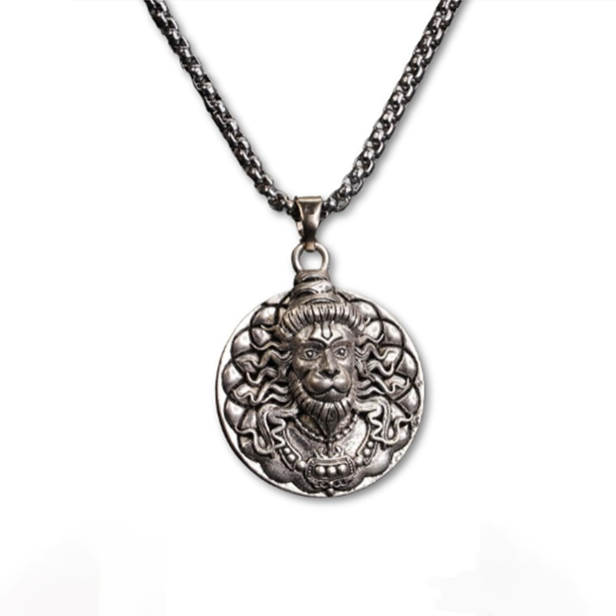 Powerful Lord Hanuman Ji Locket Pendant with Chain for Men & Women: Oxidized Silver Plated Spiritual Shree Hanuman Ji Pendant for Unisex – OSAK042-IROX PENDANT