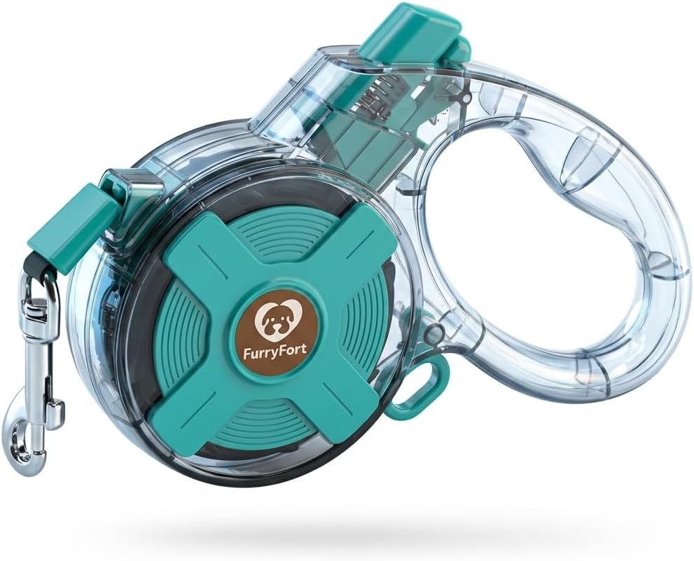 City Leash Retractable Dog Leash 13ft Small Dogs, Pocket-Sized Ultra-Light 6.2oz, One-Handed Brake Urban Walks, 360 Tangle-Free, Frenchie Corgi Dachshund up to 44 lbs, Cyan
