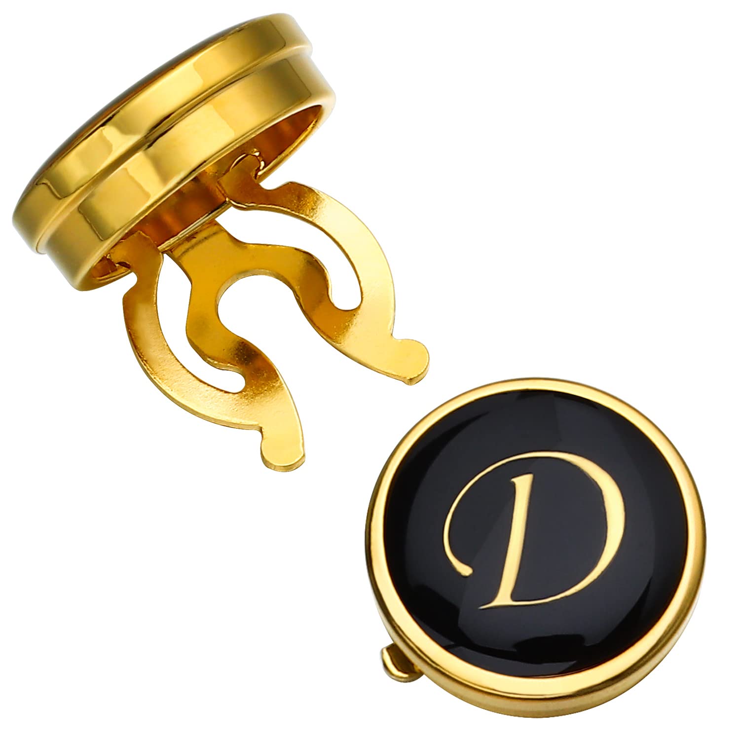 HAWSON Fundas de botón doradas para hombre, gemelos esmaltados con diseño personalizado de letras A-Z para esmoquin, camisa, negoc