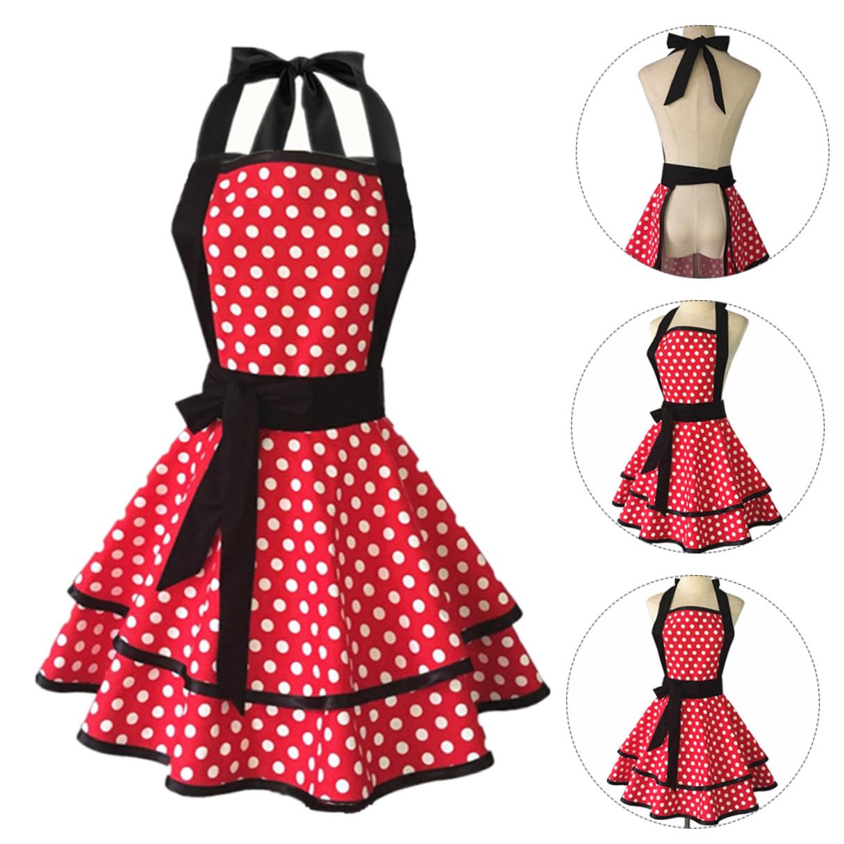 Toyvian Grembiule da Cucina Fantasia Pois Stile Fashion in Cotone Doppio Strato Comodo e Resistente Donna per Pulizia e Lavoro in Hotel