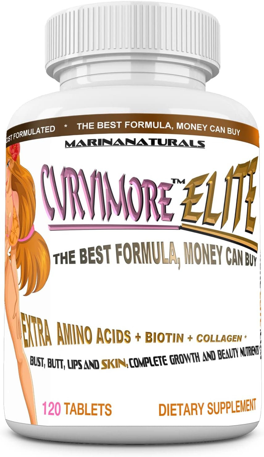 CURVIMORE Elite ☀ Our Most Advanced Natural Breast Enlargement, Butt Enhancement, Bust Enhancement Lip Plumping & Skin Tightening Pills – Fuller Breasts, Booty & Brazilian Butts. 120-Tablets.