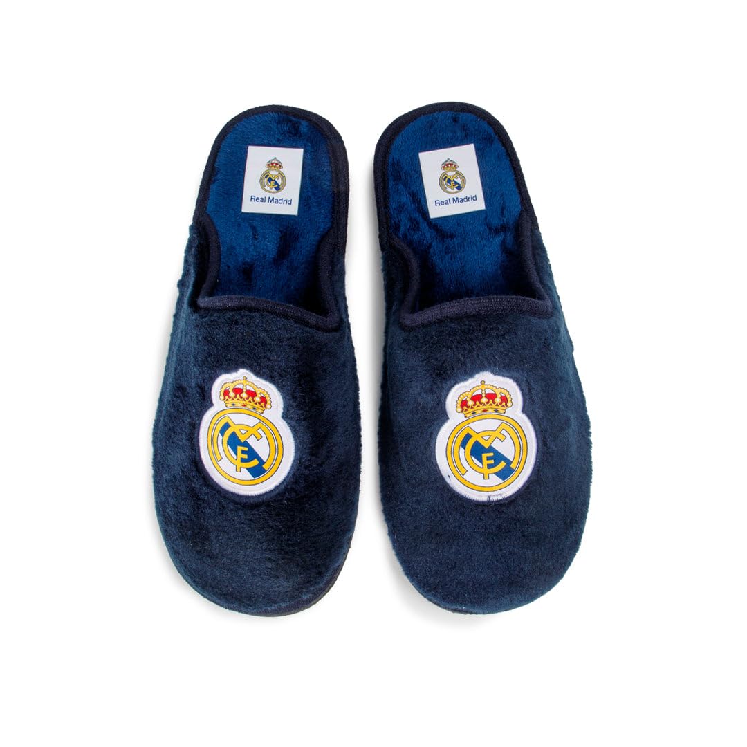 MARPEN SLIPPERS Zapatillas Para Casa Hombre Real Madrid CF Oficiales – Pantuflas Ligeras Con Pelo Suave - Temporada 25/26 - Antideslizantes, Lavables, Hechas En España - Azul marino - Talla 46