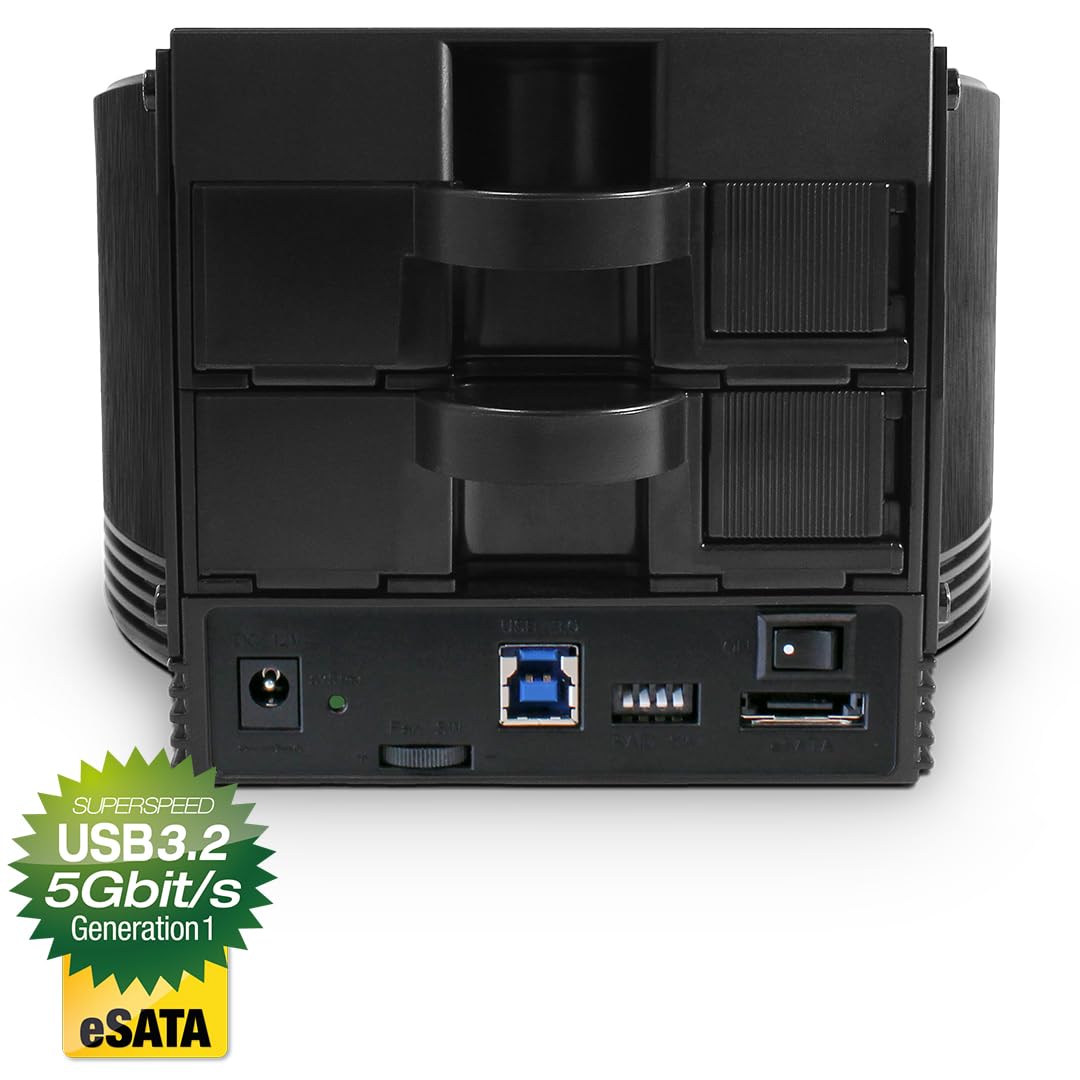 FANTEC 1547 Sq-X2RU3e Externes 2-fach Raid Festplattengehäuse (für 2x 8, 89 cm (3, 5 Zoll) SATA Festplatten, USB 3 SuperSpeed und eSATA, 6G Support, Raid Funktion (0/1/JBOD/Big), 80 mm Lüfter) Schwarz