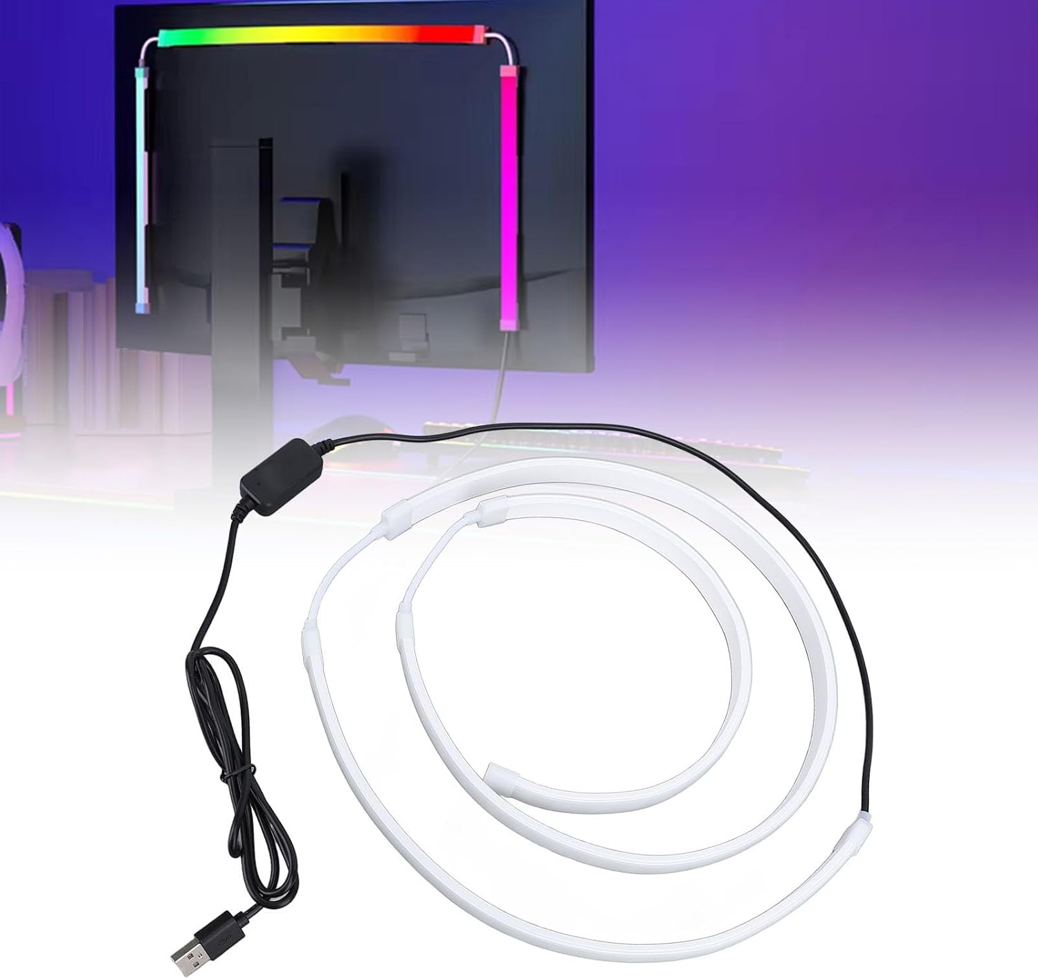 RGB Computer Screen Sync LED Strip Light with 16 Million Colors Screen Color Recognition for 32in Desktop Display Gaming Room Ambient Backlight
