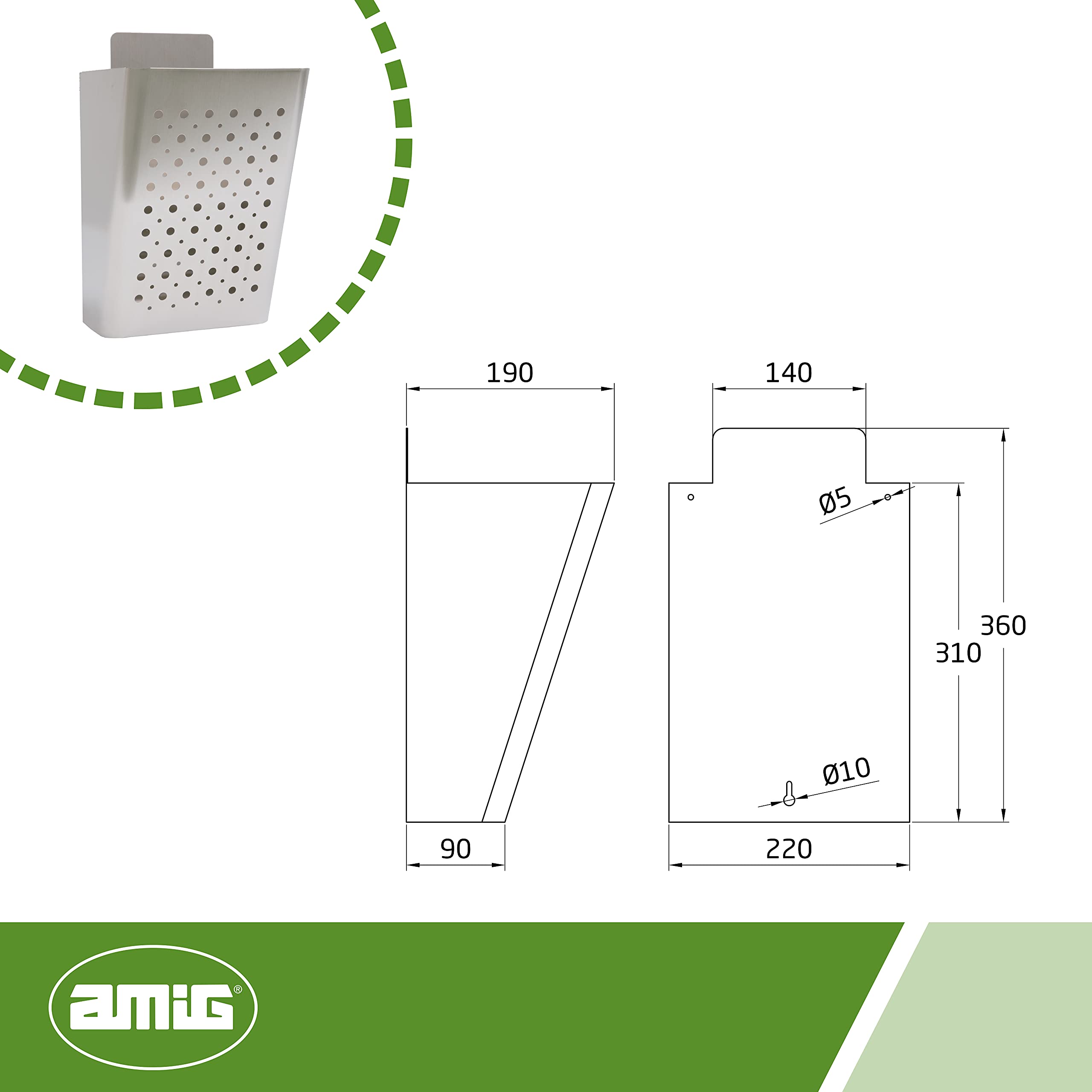 Amig - Cesta de publicidad - Buzón para Publicidad con Rejilla Frontal - Uso exterior - Resistente a la corrosión - Acero inoxidable - Plateado - 22 x 36 x 19 cm