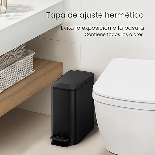 Miniatura 8 de Cesun Cubo de basura pequeño para baño con tapa, cierre suave, pedal escalonado, cubo de basura de acero inoxidable de 6 litros/1.6 galones con cubo