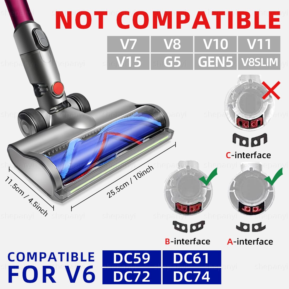 LED Spazzola Compatibile per Dyson V6 DC58 DC59 DC62 DC72 DC74 SV04 SV06 SV09 Aspirapolvere,Spazzola per Aspirapolvere per Pavimenti Duri e Tappeti.