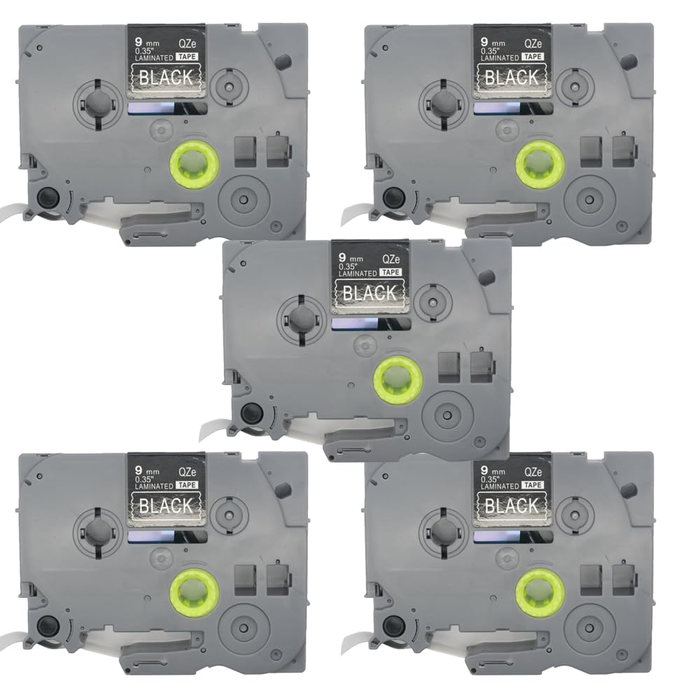 BROVACS 5 Pack White on Black Laminated Label Tape Compatible for Brother P-Touch Label Printer TZ 325 TZe 325 9mm 3/8" OPA4325x5
