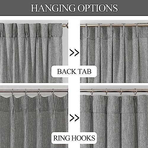 Image of Vision Home Grey Pinch Pleated Semi Sheer Curtains Textured Light Filtering Window Curtains 108 inch for Living Room Bedroom Rayon Blend Charcoal Grey Pinch Pleat Drapes with Hooks 2 Panels 40 inchWx108 inchL